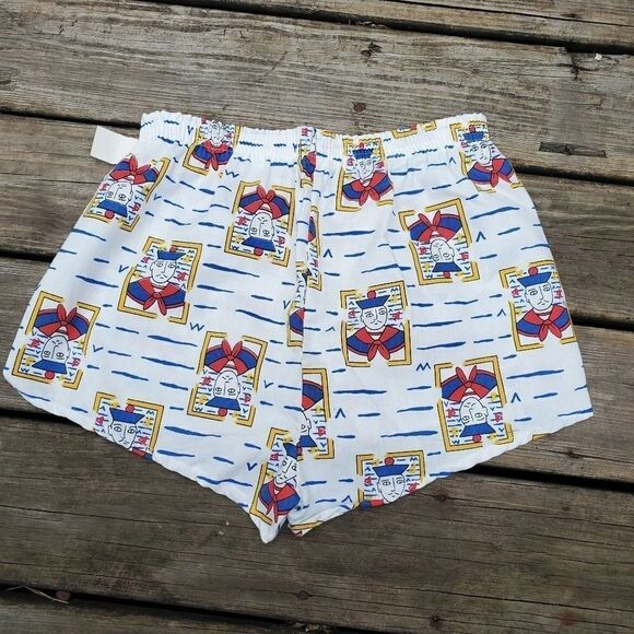 Vintage 80s Pranges Nautical Sailor Striped Elastic Waist Shorty Booty Shorts M - Picture 2 of 6